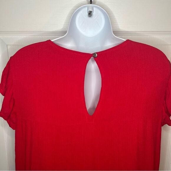 Evelyn Flutter Sleeve Casual Cherry Red Ruffle Tiered Mini Dress Has Pockets L - Picture 7 of 10